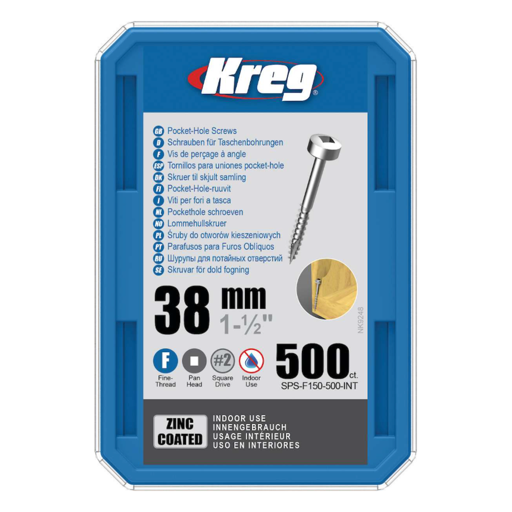 Kreg Pocket-Hole Schrauben 38 mm, Verzinkt, Flachkopf, Feingewinde, 500 Stück