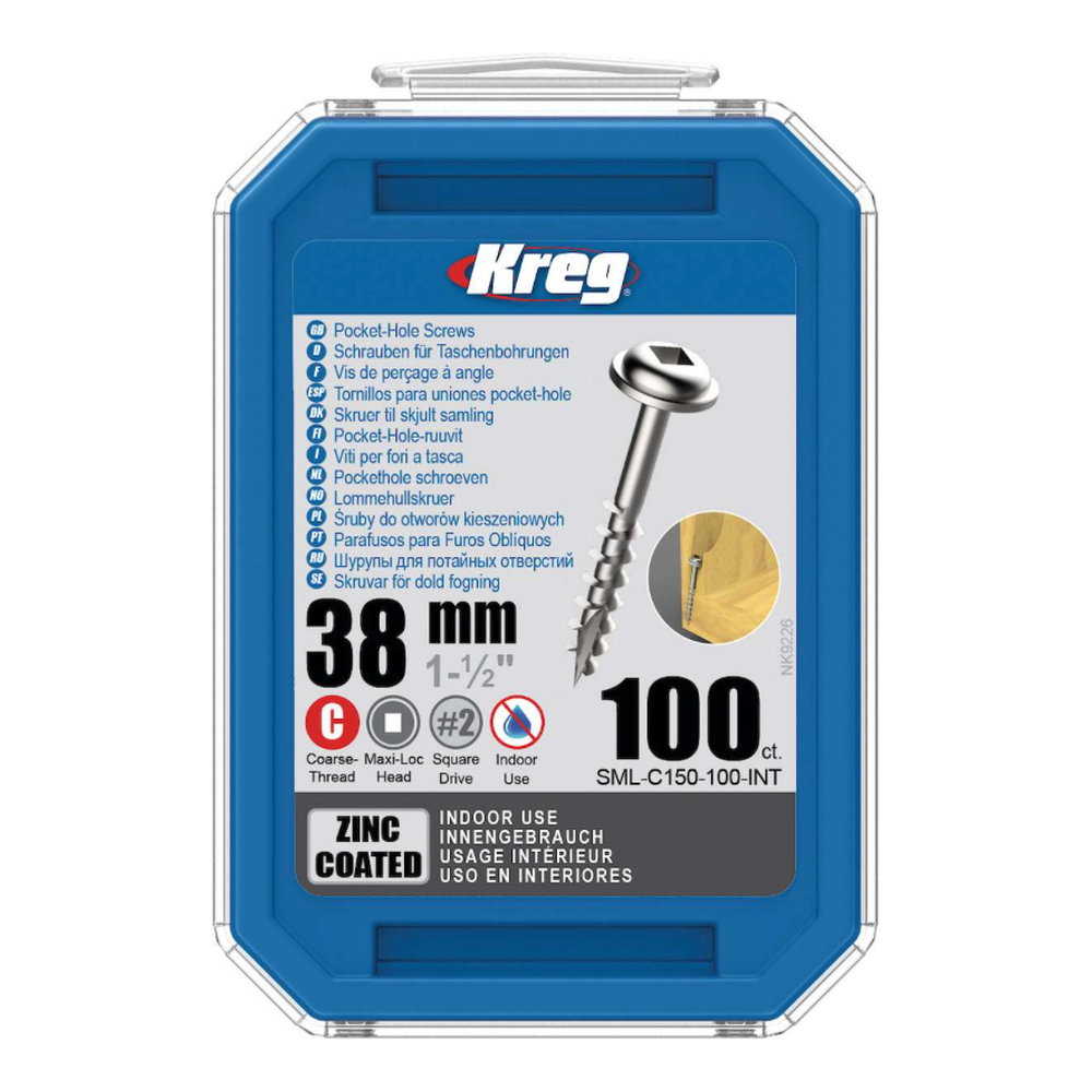 Kreg Pocket-Hole Schrauben 38 mm, Verzinkt, Maxi-Loc, Grobgewinde, 100 Stück