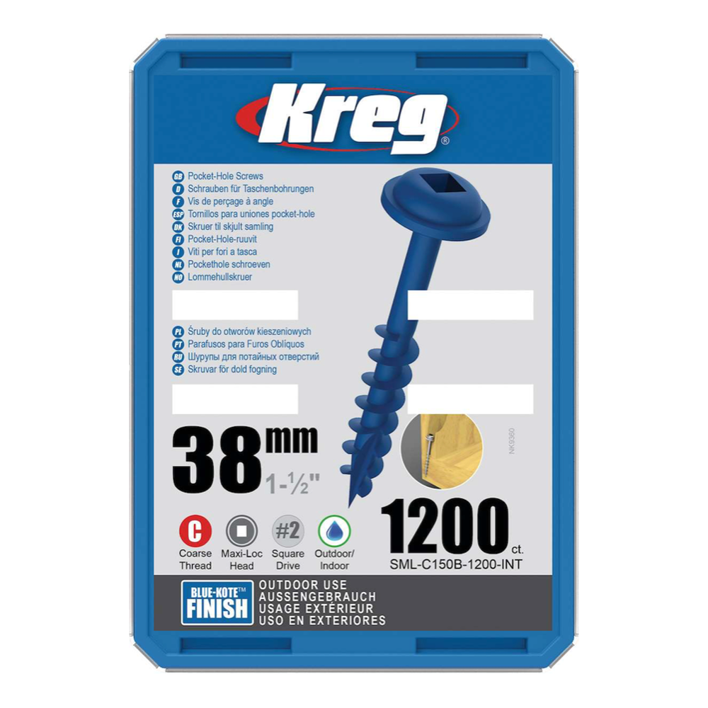 Kreg Pocket-Hole Schrauben 38 mm, Verzinkt, Maxi-Loc, Grobgewinde, 1200 Stück