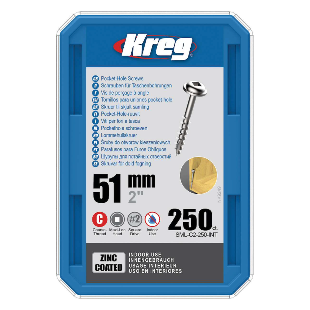 Kreg Pocket-Hole Schrauben 51 mm, Verzinkt, Maxi-Loc, Grobgewinde, 250 Stück