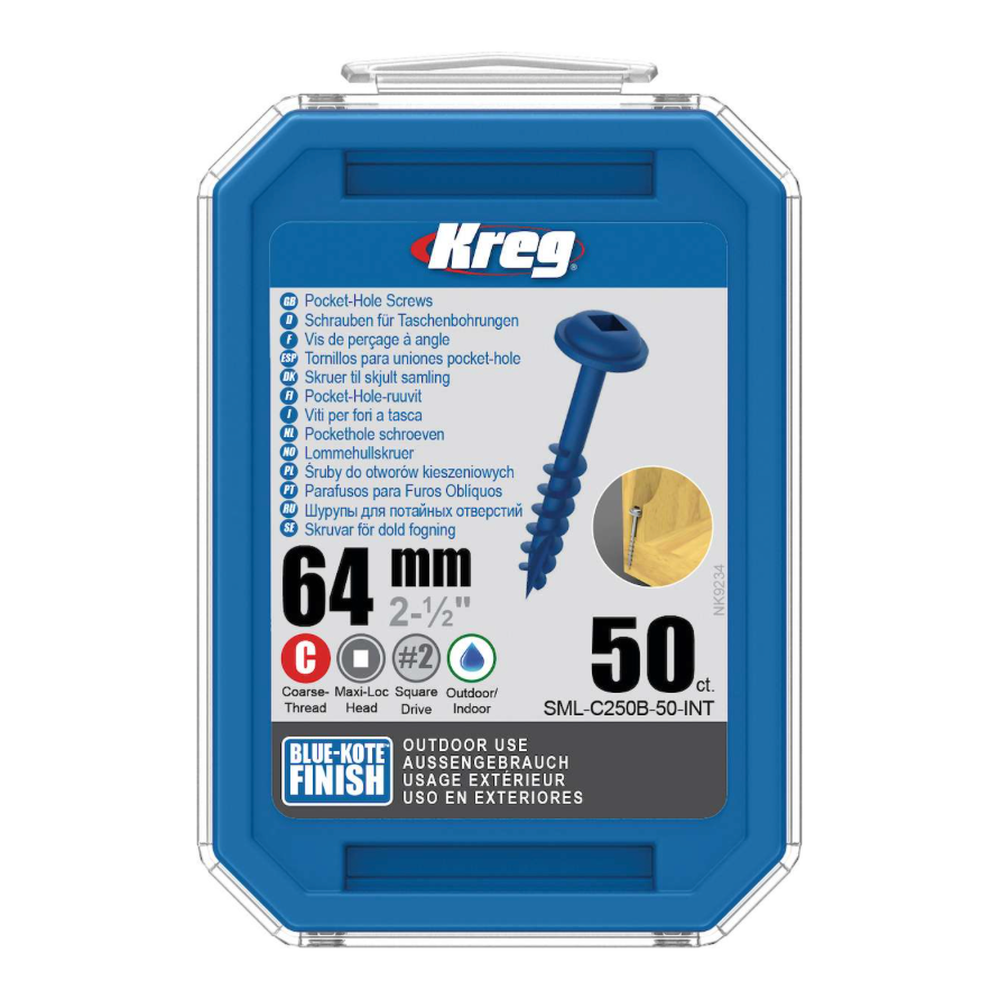 Kreg Pocket-Hole Schrauben 64 mm, Blue-Kote, Maxi-Loc, Grobgewinde, 50 Stück
