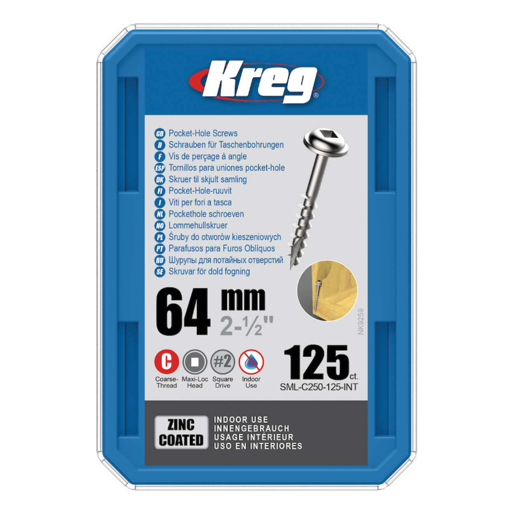 Kreg Pocket-Hole Schrauben 64 mm, Verzinkt, Maxi-Loc, Grobgewinde, 125 Stück