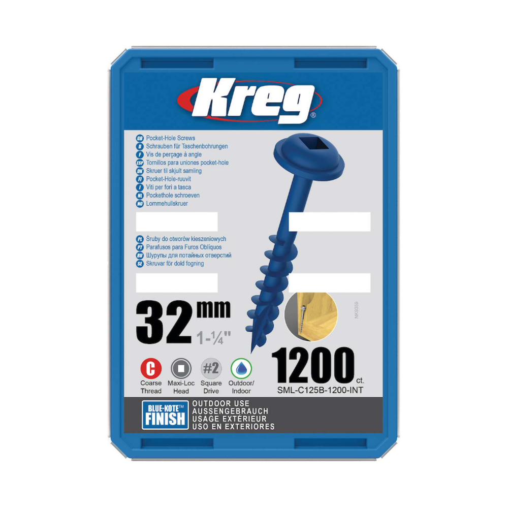 Kreg Pocket-Hole Screws 32 mm, Blue-Kote™, Maxi-Loc, Coarse Thread, 1200 piece