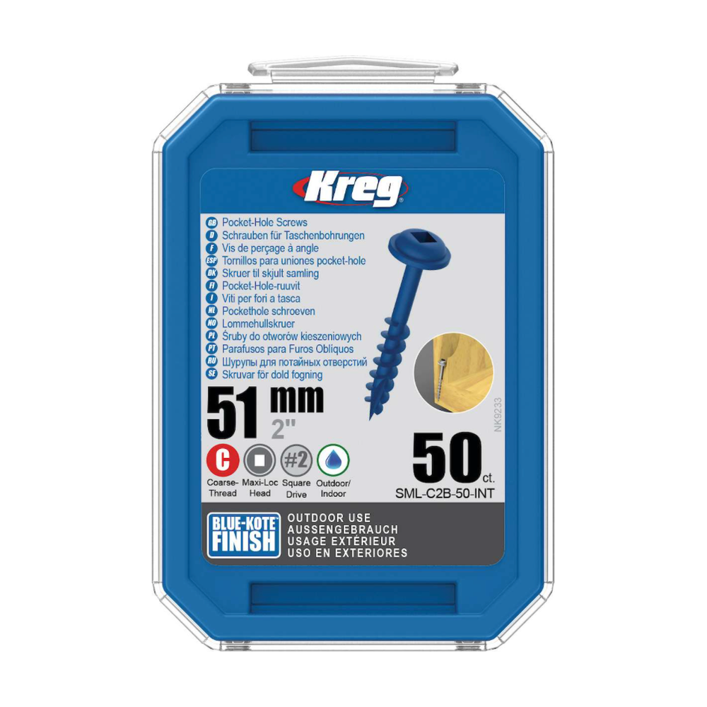 Kreg Pocket-Hole Screws 51 mm, Blue-Kote™, Maxi-Loc, Coarse Thread, 50 piece