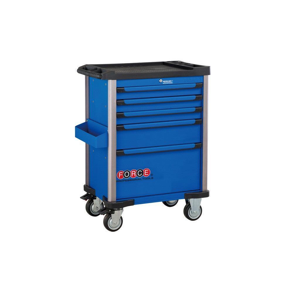 Praktische blauwe trolley met 5 lades