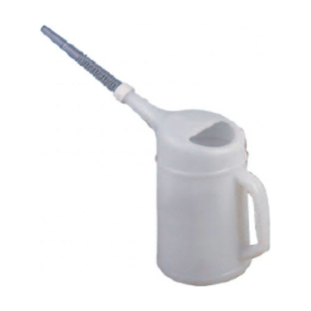 White transparent 4L HDPE Schenkkan with handle and spout for pouring liquids