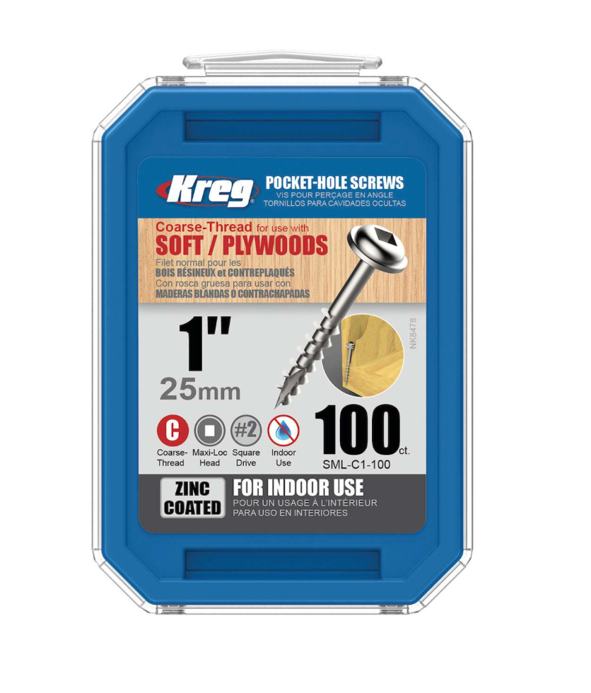 Kreg Pocket-Hole Screws 25 mm, Zinc Coated, Maxi-Loc, Coarse Thread, 100 piece Niet op voorraad