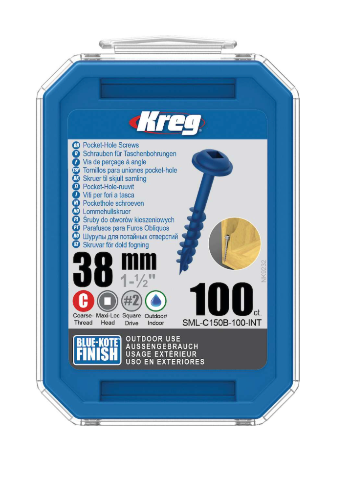 Kreg Pocket-Hole Screws 38 mm, Blue-Kote™, Maxi-Loc, Coarse Thread, 100 piece