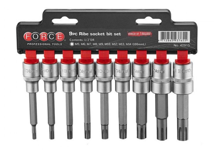 9pc 1/2"DR. Ribe socket bit set (100mmL)