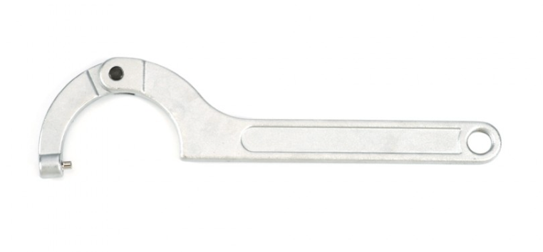 Adjustable hook wrench with pin.
