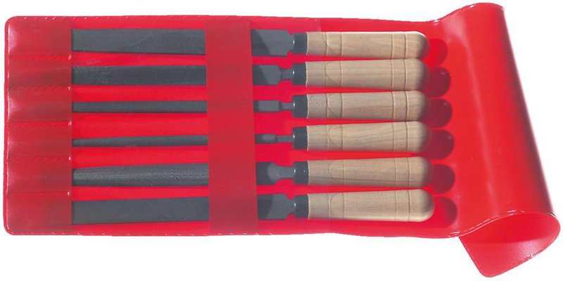 Sleutelvijlen set met houten handvat 6-delig L=100mm