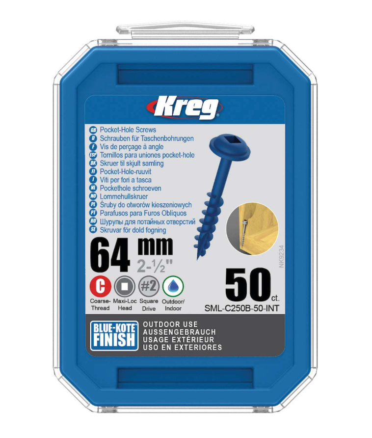 Kreg Pocket-Hole Schrauben 64 mm, Blue-Kote, Maxi-Loc, Grobgewinde, 50 Stück