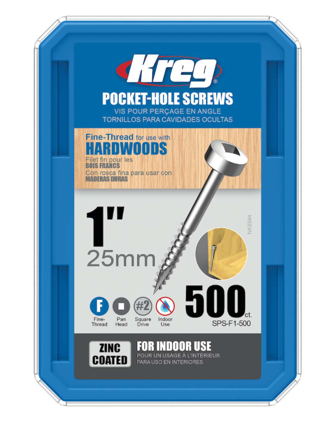 Kreg Pocket-Hole Schrauben 25 mm, Verzinkt, Flachkopf, Feingewinde, 500 Stück