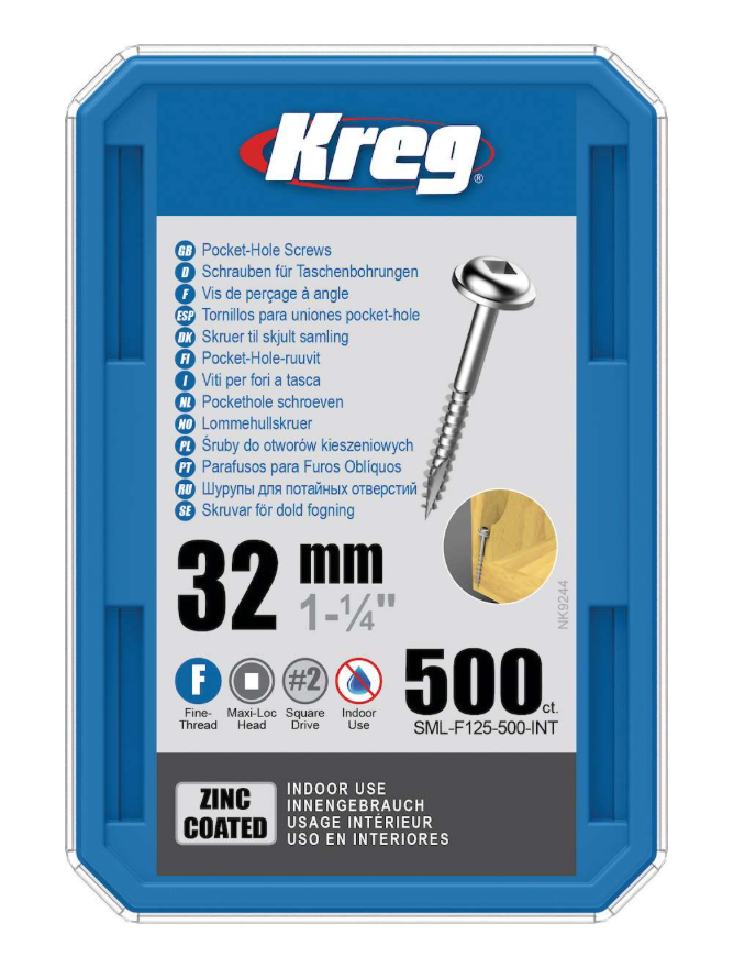 Kreg Pocket-Hole Schrauben 32 mm, Verzinkt, Maxi-Loc, Feingewinde, 500 Stück