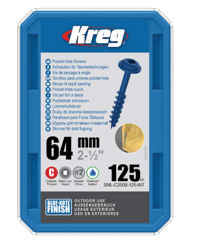 Kreg Pocket-Hole Schrauben 64 mm, Blue-Kote, Maxi-Loc, Grobgewinde, 125 Stück