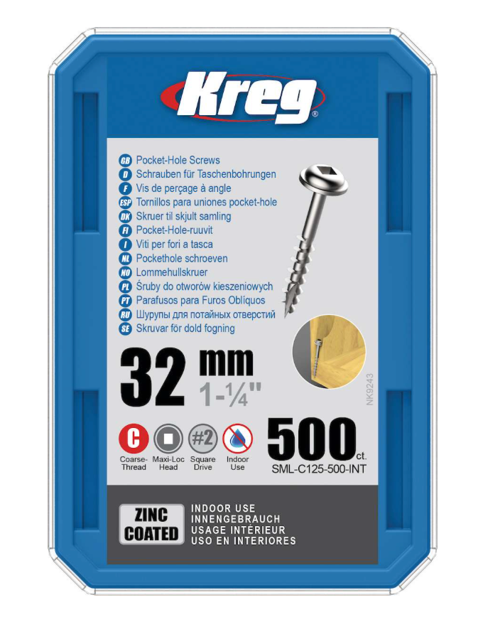 Kreg Pocket-Hole Schrauben 32 mm, Verzinkt, Maxi-Loc, Grobgewinde, 500 Stück