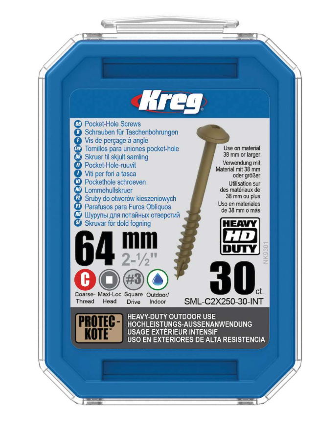 Kreg HD Pocket-Hole Schrauben 64 mm, Protec-Kote, Maxi-Loc, Grobgewinde, 30 Stück