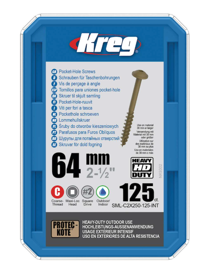 Kreg HD Pocket-Hole Schrauben 64 mm, Protec-Kote, Maxi-Loc, Grobgewinde, 125 Stück