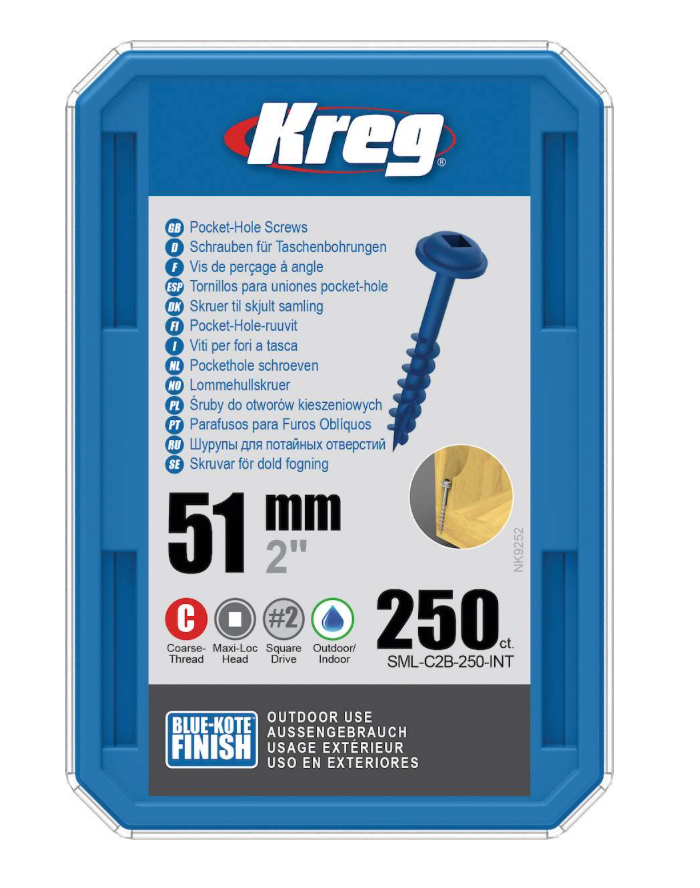 Kreg Pocket-Hole Schrauben 51 mm, Blue-Kote, Maxi-Loc, Grobgewinde, 250 Stück