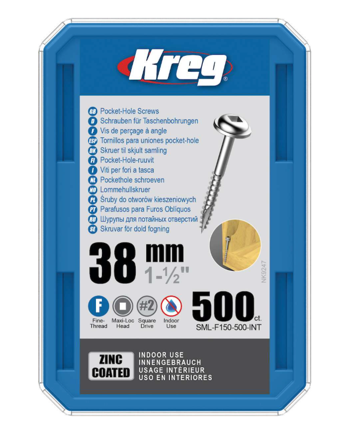 Kreg Pocket-Hole Schrauben 38 mm, Verzinkt, Maxi-Loc, Feingewinde, 500 Stück
