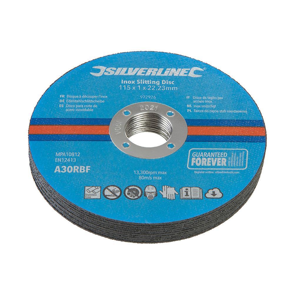 Silverline - Inox-snijschijven, 10 pk 115 x 1 x 22,23 mm