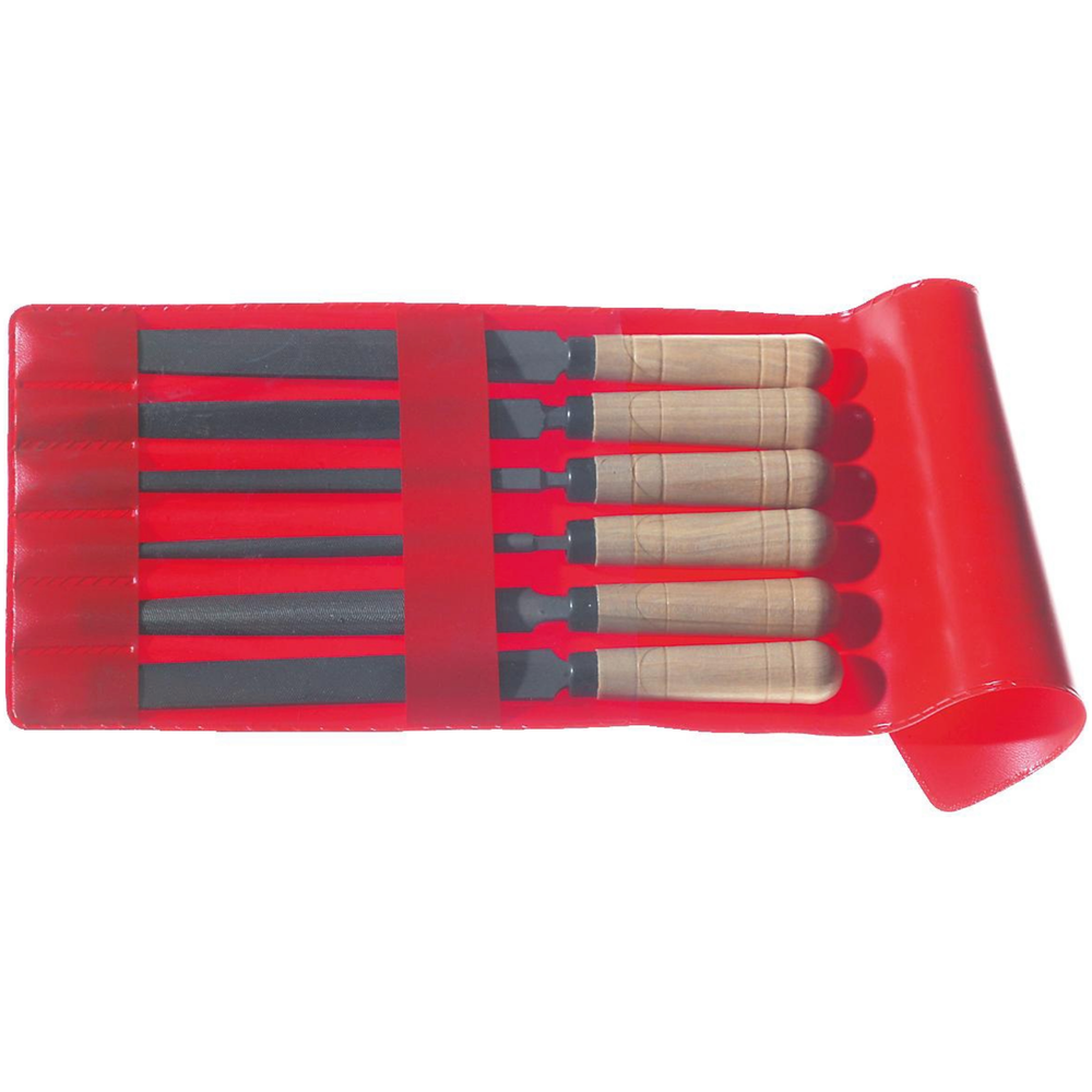 Sleutelvijlen set met houten handvat 6-delig L=100mm