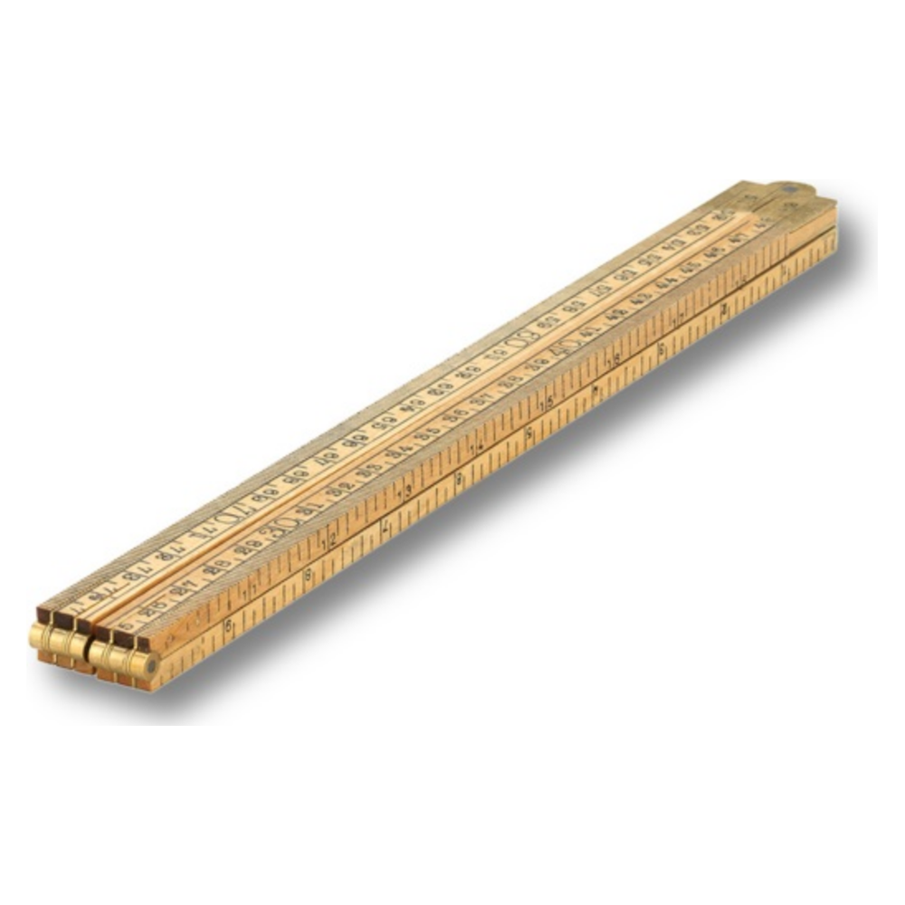 Timmermans duimstok hout geel 4-dlg. messing scharnieren en eindkappen