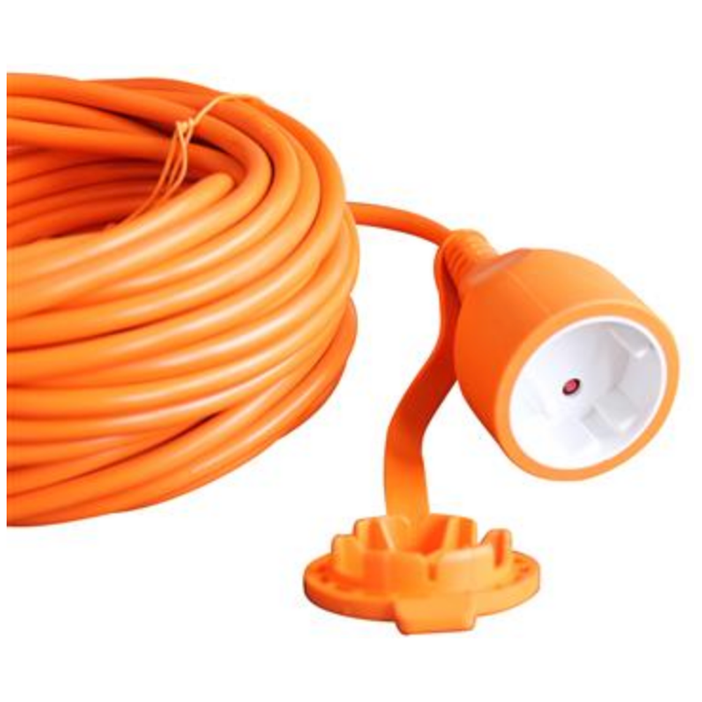 VERLENGSNOER ORANJE 20M 2X1,0MM MET KLEP