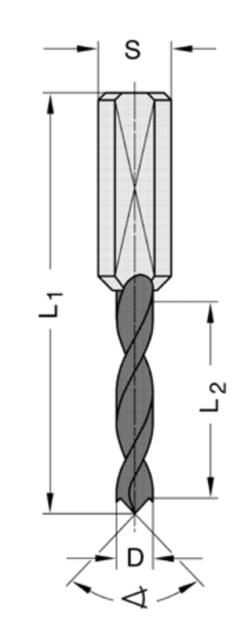 Drevelboren	VHW	Z=2/V=2 Schacht 10 mm, met centreerpunt